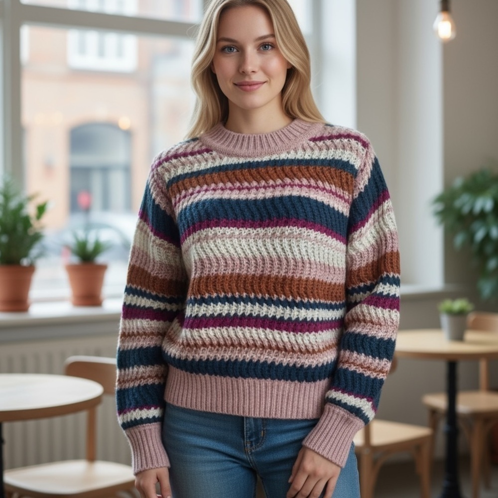 INDUSTRY REPUBLIC CLOTHING MUTICOLOR STRIPED CHUNKY KNIT CREWNECK SWEATER SZ L